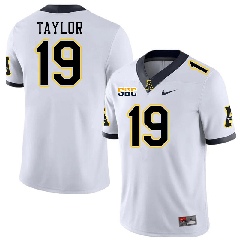 Men #19 Nick Taylor Appalachian State Mountaineers College Football Jerseys Stitched-White